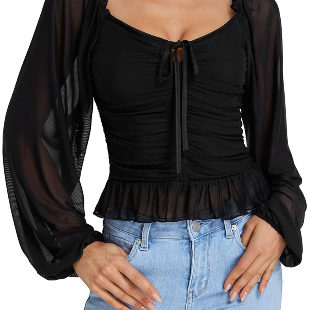 Elegant Black Sheer Sleeve Top